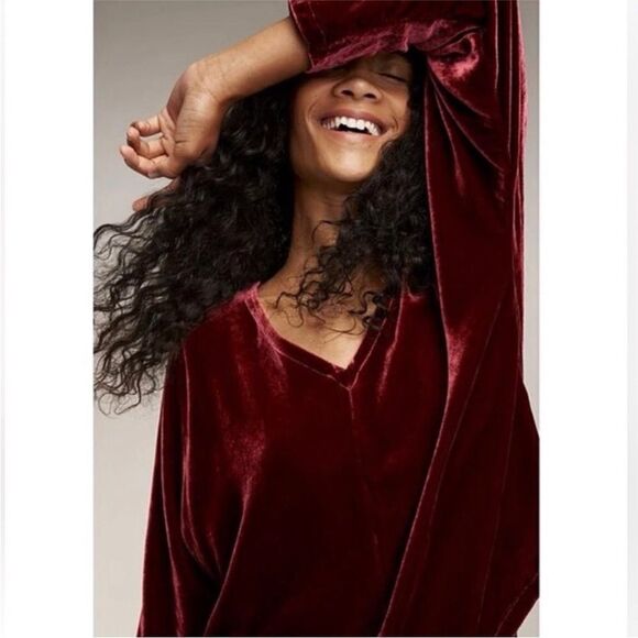 EILEEN‎ FISHER Red Velvet Dolman Sleeve Blouse Boxy Top Silk Blend XXS New - Picture 6 of 9